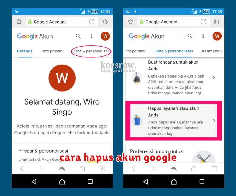 cara hapus akun google