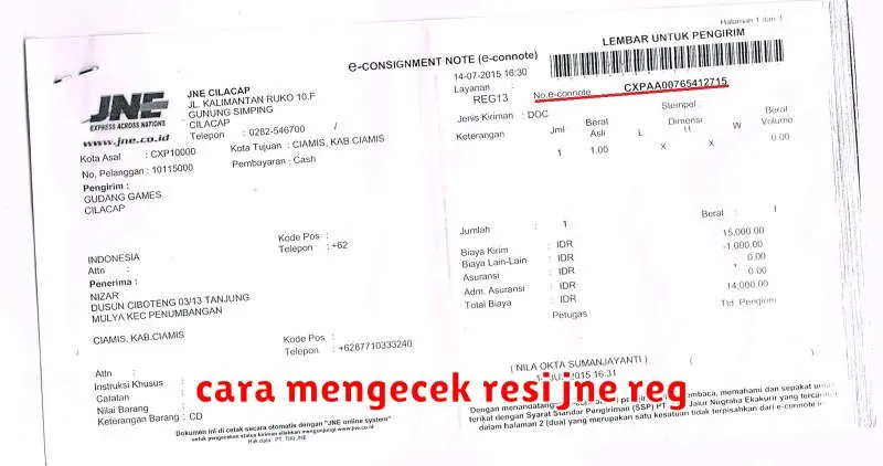 cara mengecek resi jne reg