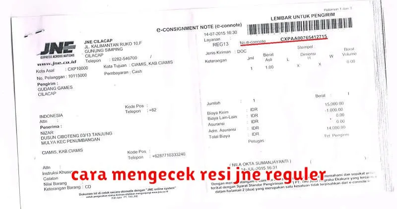 cara mengecek resi jne reguler