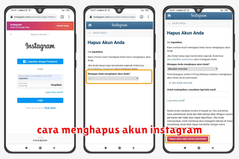 cara menghapus akun instagram