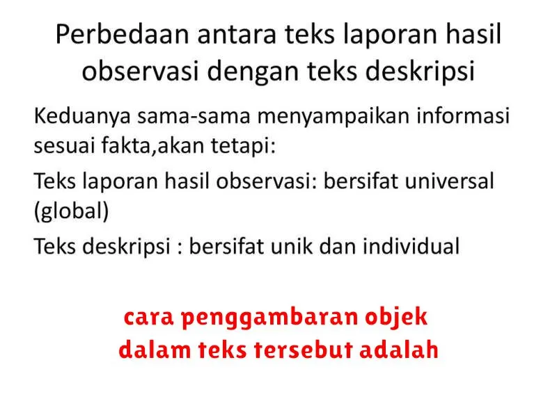 cara penggambaran objek dalam teks tersebut adalah