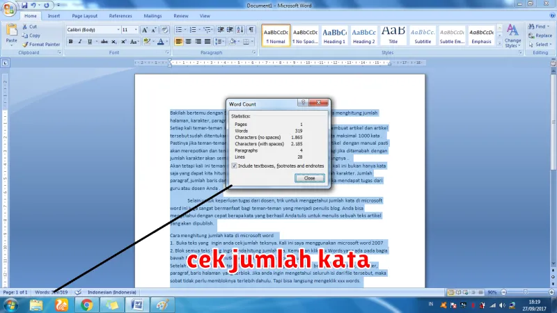 cek jumlah kata
