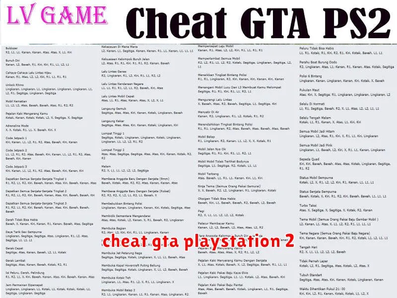 cheat gta playstation 2