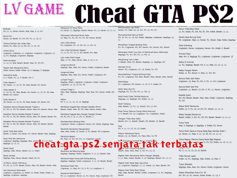 cheat gta ps2 senjata tak terbatas