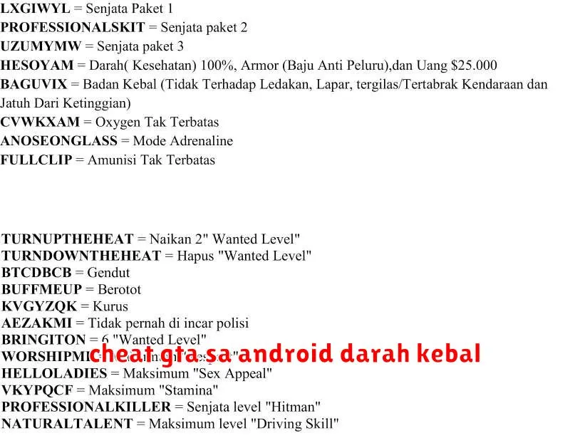 cheat gta sa android darah kebal