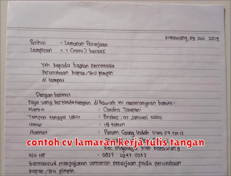 contoh cv lamaran kerja tulis tangan