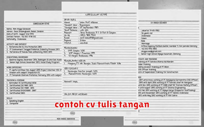 contoh cv tulis tangan