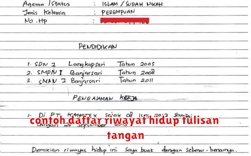 contoh daftar riwayat hidup tulisan tangan