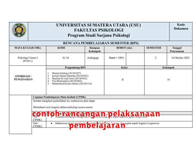 contoh rancangan pelaksanaan pembelajaran