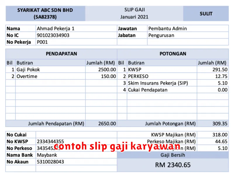 contoh slip gaji karyawan