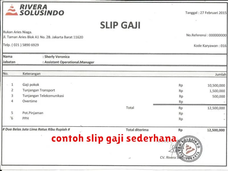 contoh slip gaji sederhana