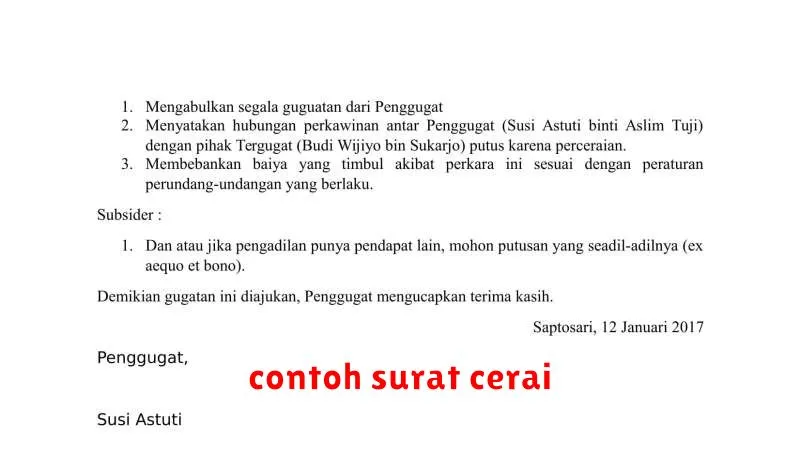 contoh surat cerai