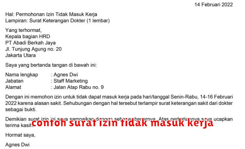 contoh surat izin tidak masuk kerja