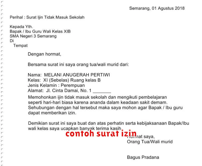 contoh surat izin