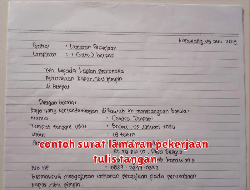 contoh surat lamaran pekerjaan tulis tangan