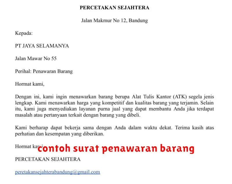 contoh surat penawaran barang