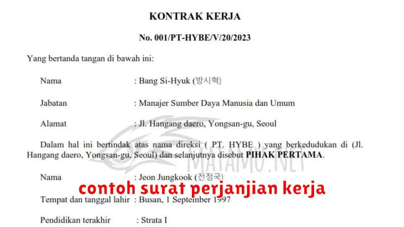 contoh surat perjanjian kerja