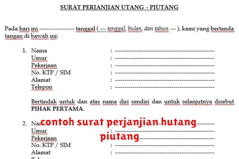 contoh surat perjanjian hutang piutang