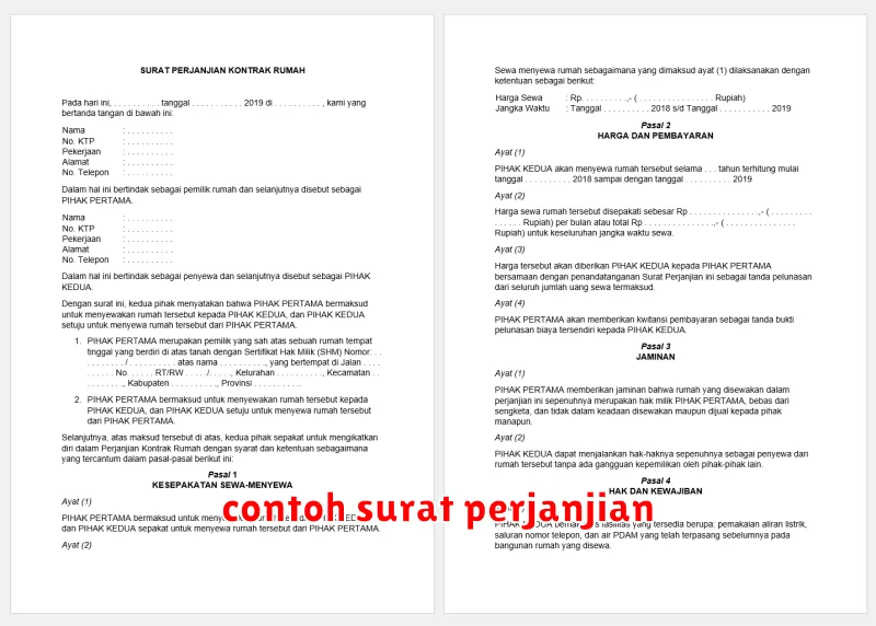 contoh surat perjanjian