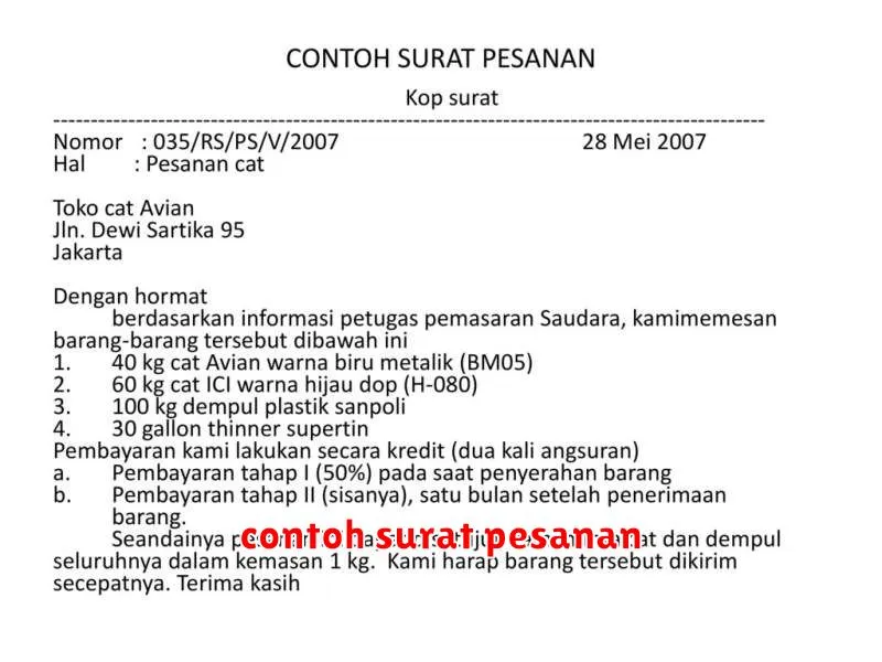 contoh surat pesanan