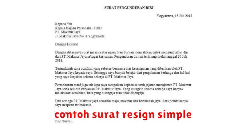 contoh surat resign simple