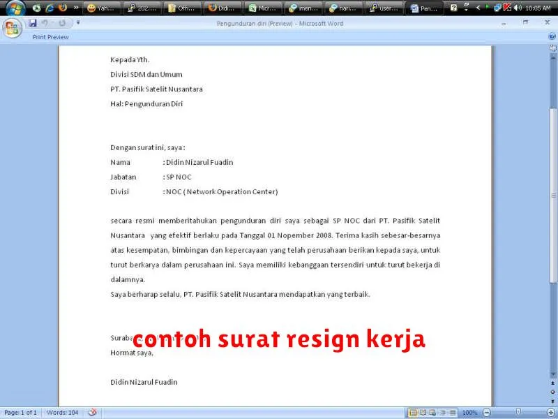 contoh surat resign kerja