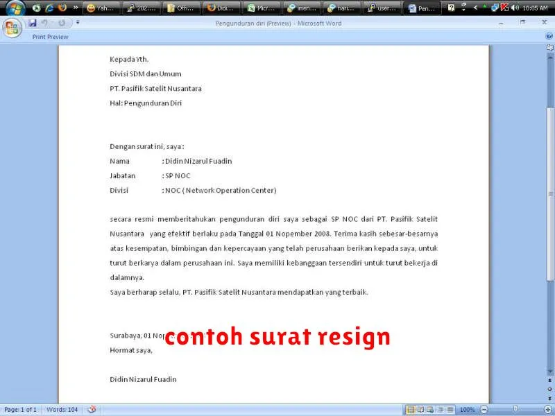 contoh surat resign