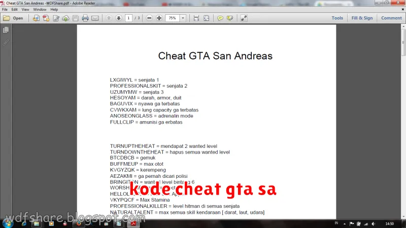 kode cheat gta sa