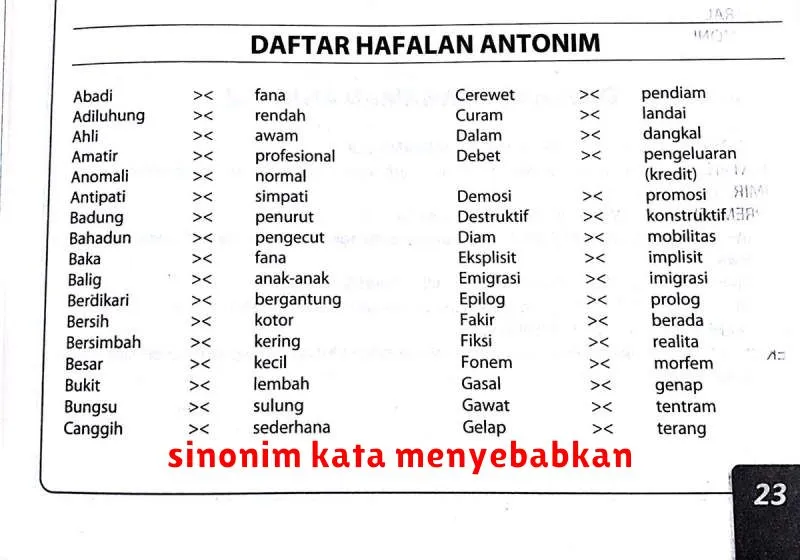 sinonim kata menyebabkan