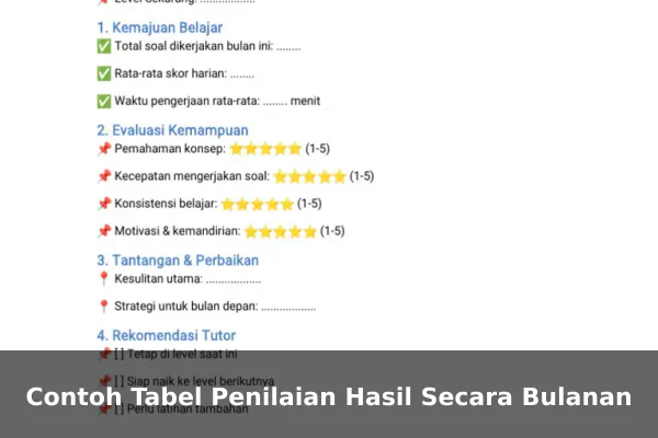 Contoh Tabel Penilaian Hasil Secara Bulanan